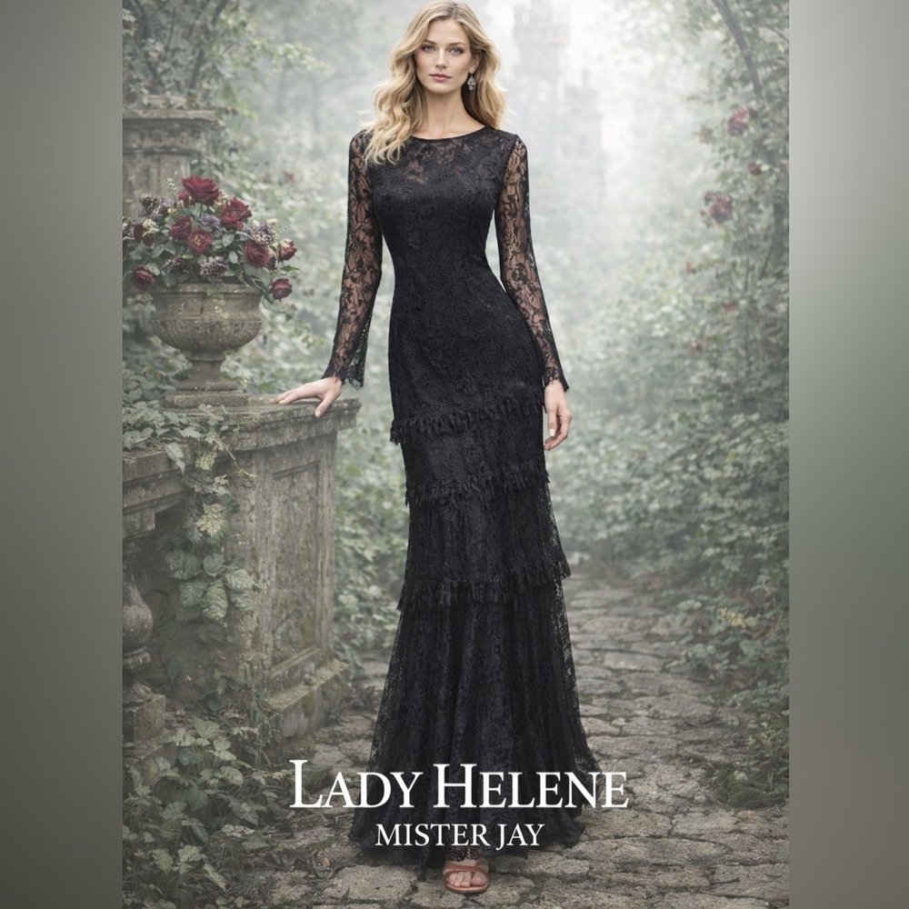 VTG Lady Helene Mister Jay, Lace Gothic Victorian Revival Evening Gown,Size Lg